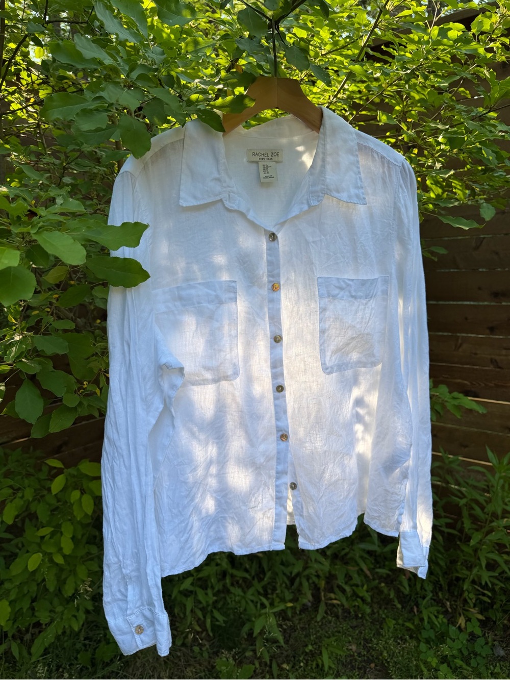 Rachel Zoe 100% Linen White Button-Front  Long Sleeve Shirt